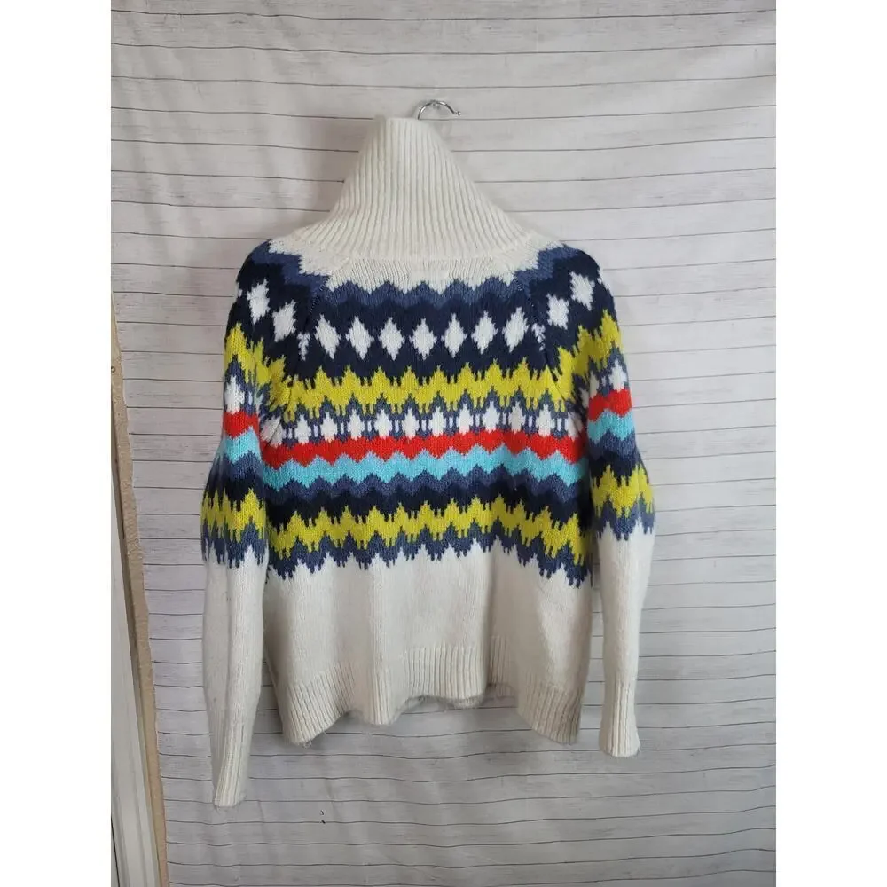 AERIE QUARTER ZIP ARGYLE SWEATER WOOL BLEND, SZ SMALL